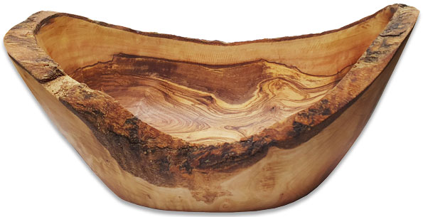 Fruit bowl oval longish, nature shape olive wood