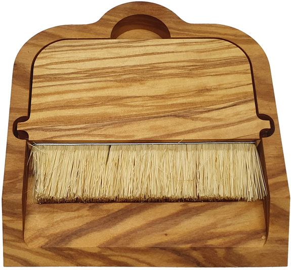 Table broom olive wood, vegan bristles (Sisal), with holder