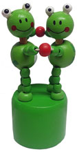 Wooden push figure "frogs" painted