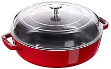 Staub multifunction roaster with curved glass lid, round, red
