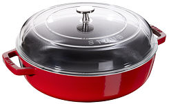 Staub multifunction roaster with curved glass lid, round, red