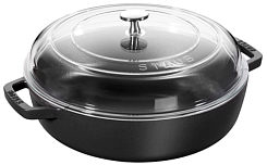 Staub multifunction roaster with curved glass lid, round, black