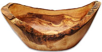 Fruit bowl oval longish, nature shape olive wood