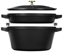 Staub set cocotte and pan, round, cast-iron enameled, black