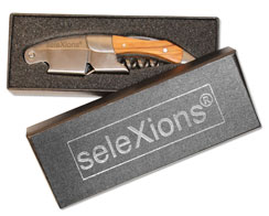 SeleXions Kellnermesser Edelstahl, Olivenholz-Griff, Geschenkkarton