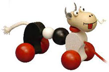 Animal pull toy cow coloured