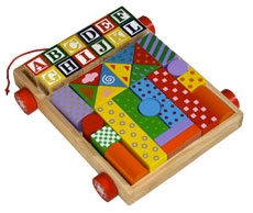 Cart with wooden toy blocks