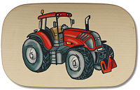 Board coloured farm tractor red